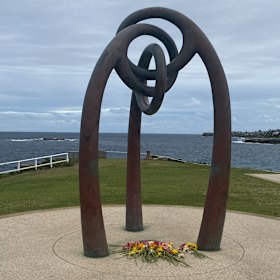 Flowers in memory of those who died, at the Coogee Bali bombs memorial in 2021.