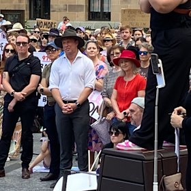 Premier Steven Miles and Attorney-General Yvette D’Ath at Sunday’s gender violence rally.