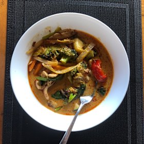 John Doyle’s stir fry-cum-laksa.