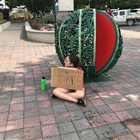 Ariel Ehlers staged her own strike outside Chinchilla State School. 