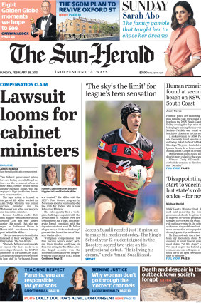 Joseph Suaalii as front-page news after making his North Sydney Bears debut in February, 2021.