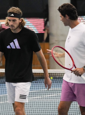 Australia’s Mark Philippoussis co-coaches Stefanos Tsitsipas.