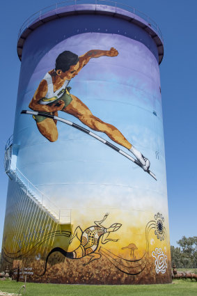 Mural of Percy Hobson on water tower in Bourke.