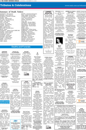 The Tributes and Celebrations pages appear in the Saturday print edition of The Sydney Morning Herald.