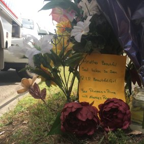 A floral tribute outside the Crestmead home.