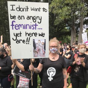 Tory Sorensen came from Geelong to rally at Melbourne’s Treasury Gardens.