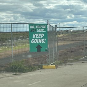 A sign along the road towards the partially developed Wyndham Stadium precinct.