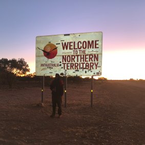 Sam Kyprianou, from Sydney, at the Northern Territory border. He travelled through much of western Queensland while cattle mustering on a gap year.