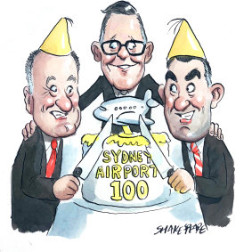 Richard Goyder, Geoff Culbert and Paul Scurrah. Illustration: John Shakespeare