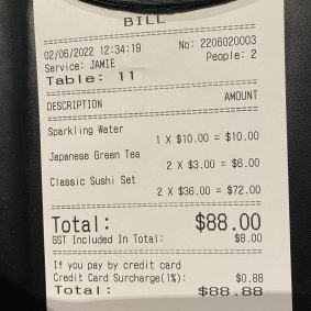 The bill at Tsuru.