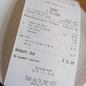 The bill from the Townsend restaurant in London.