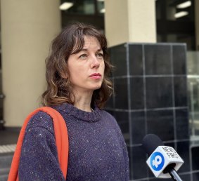 Disrupt Burrup Hub protester Joana Partyka outside Perth Magistrates Court on Tuesday.