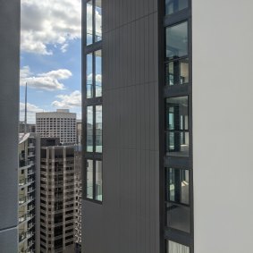 A glimpse of sky from the couple's hotel room.