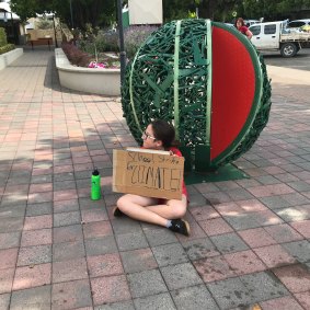 Ariel Ehlers staged her own strike outside Chinchilla State School. 