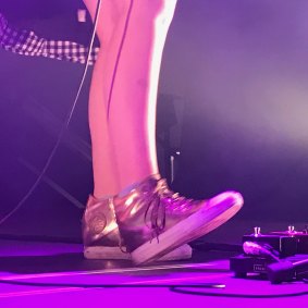 Gold sandshoes worn by Ball Park Music's Jennifer Boyce.