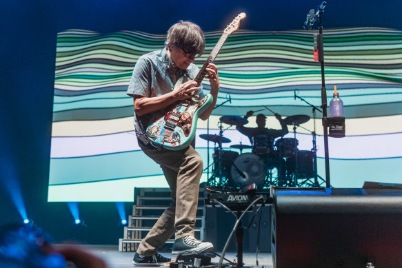 Weezer’s Rivers Cuomo performs at John Cain Arena on Friday night.