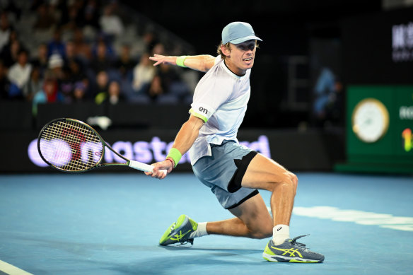 Alex de Minaur in action on Thursday night.