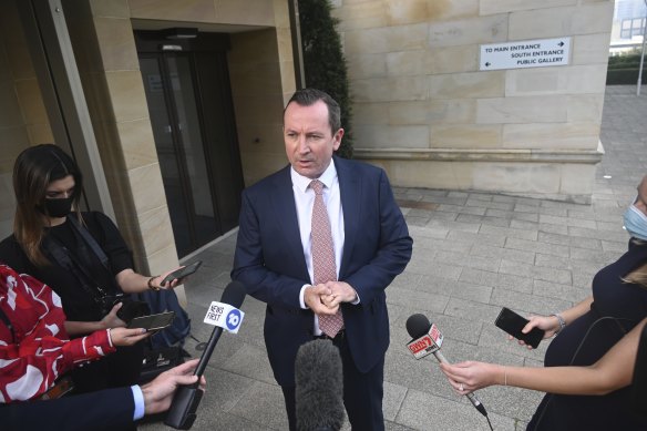 Premier Mark McGowan arrives at Parliament for the first day of the new term of government.