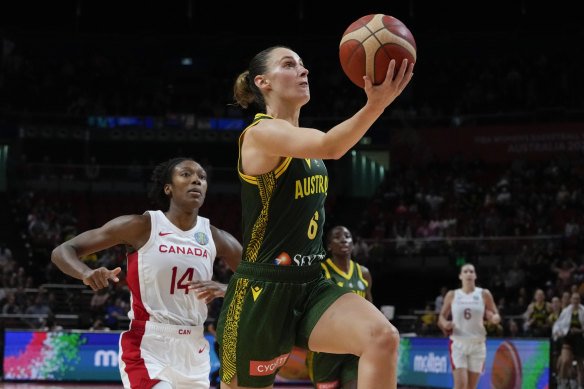 Steph Talbot drives to the hoop against Canada.