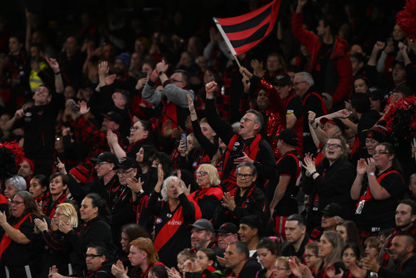 The Essendon faithful in full cry after the stirring win over GWS.