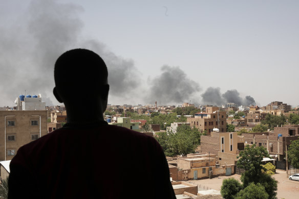 Smoke is seen in Khartoum, Sudan on Saturday.