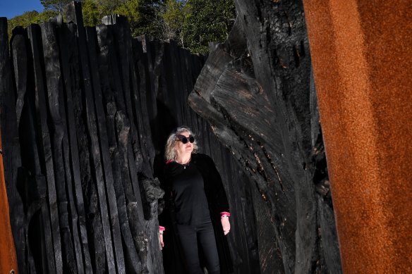 Artist Tania McMurtry at her sculpture “Belfast”.