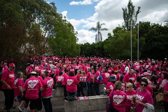 Health Workers Union members at a rally earlier this year.