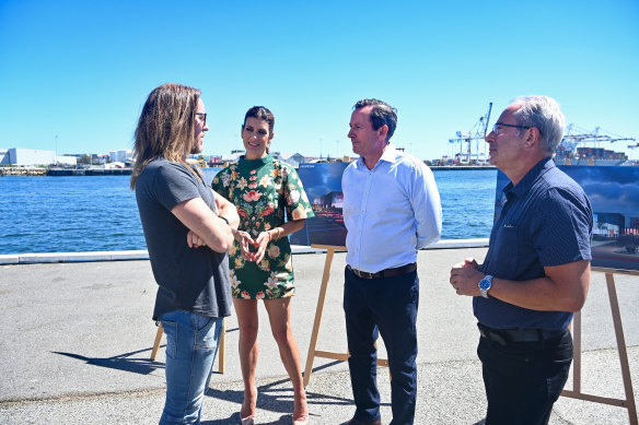 Elton (right), who splits his time between Western Australia and the UK (pandemics permitting), joined musician Tim Minchin, actor Kate Walsh and WA Premier Mark McGowan for the announcement of a $100 million film studio in Fremantle last month.