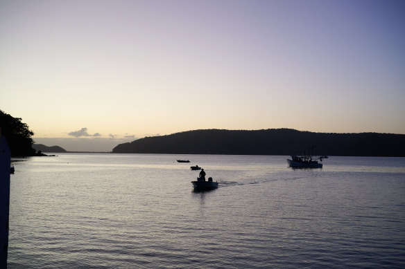 Prawn trawlers work across the mouth of the Hawkesbury River. 