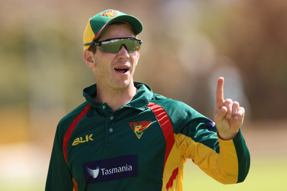 Tim Paine at a training session with Tasmania in April last year.