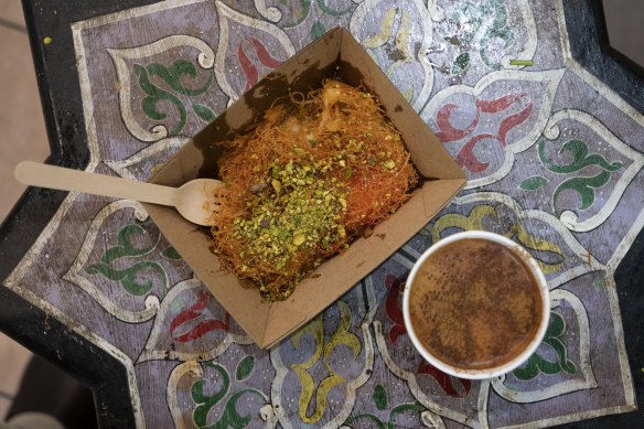 Sydneysiders and interstate travellers flock to Yummy Yummy Knafeh at the Ramadan Night Markets to try the dessert.