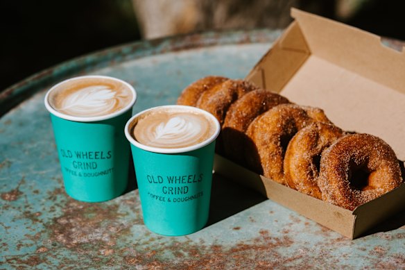 Old Wheels Grind serves coffee and doughnuts from the back of a ute.