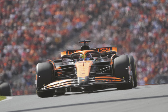 The McLaren of Oscar Piastri during the  Dutch Grand Prix at the Zandvoort racetrack in the Netherlands on Sunday.