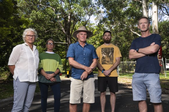 Participants in the short film included (from left) Canopy Keepers’ Deb Collins, local resident Arabella Lockhart, powerful owl expert Andrew Gregory, wildlife carer and rescuer Tom Borg and local resident Dave Goudie. 
