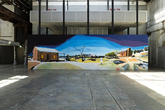 Perkins’ second mural at Carriageworks depicts the telegraph station where Charles Perkins was born. 