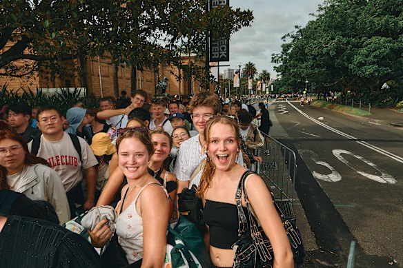Revellers wait for a coveted fireworks viewing spot at Mrs Macquarie’s Chair. 