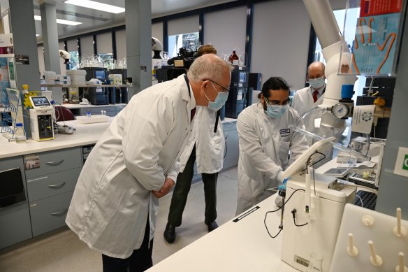 Prime Minister Scott Morrison toured the AstraZeneca laboratories in Macquarie Park.