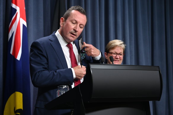 WA Premier Mark McGowan arrives at the press conference today.