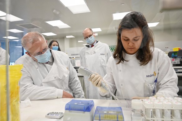 Prime Minister Scott Morrison at the AstraZeneca laboratories.