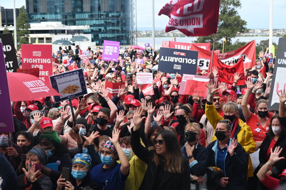 WA public sector workers at a demonstration last month.