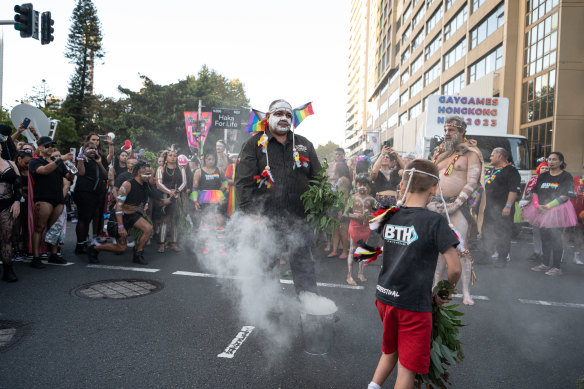 A traditional smoking ceremony at the start of the parade.