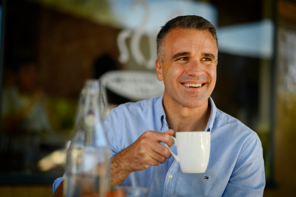 South Australian Premier Peter Malinauskas at his local Queen Street Cafe.