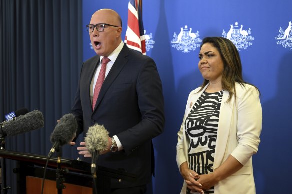 Peter Dutton and his frontbencher Jacinta Price, who raised abortion as a federal issue.