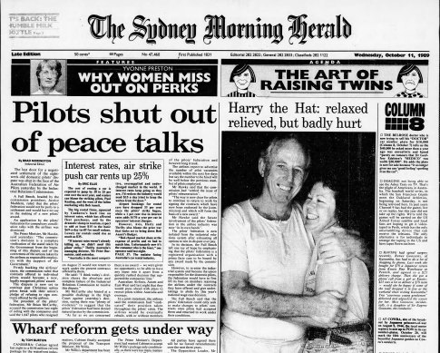 “Harry the hat”: Front page of The Herald, October 11 1989.