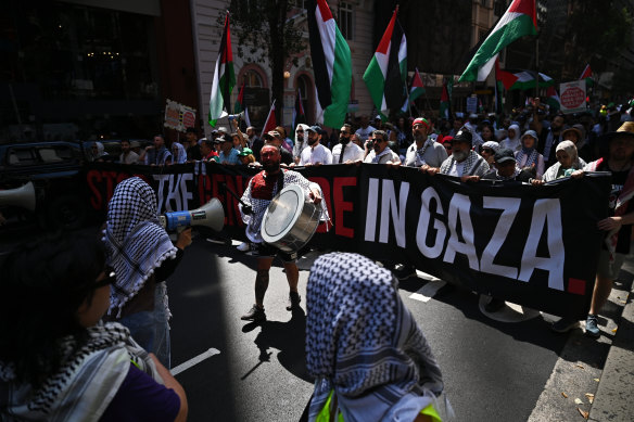 A pro-Palestine protest in Sydney in February. Labor organisers are expecting several thousand to demonstrate at the party’s state conference.