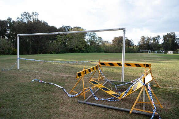 The sinkhole was cordoned off and the affected field at Boondah Reserve closed to the public on Sunday. 