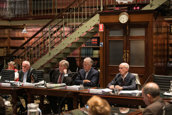 Paul Forward, second from right, and the other witnesses at the parliamentary hearing on Friday. 