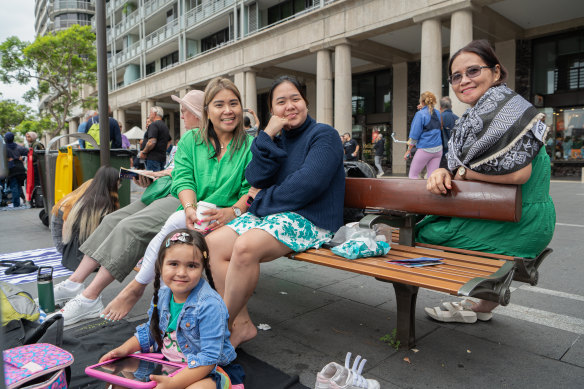 Dubbo resident Hezel Lynch, left, her daughter Eva (front), sister Paula Elan and mother Darlene Elan scored a seat on the edge of Circular Quay.