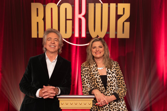 Brian Nankervis and Julia Zemiro on the set of RocKwiz.