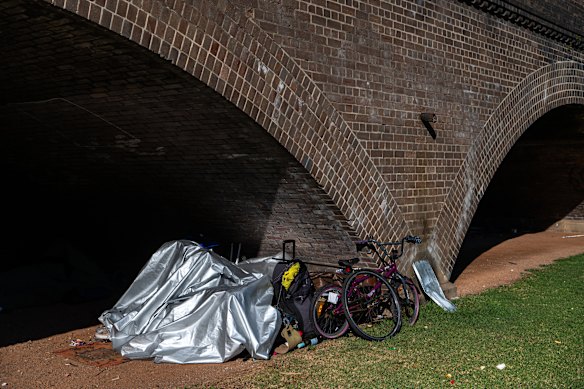 A homeless camp in Sydney’s Wentworth Park.